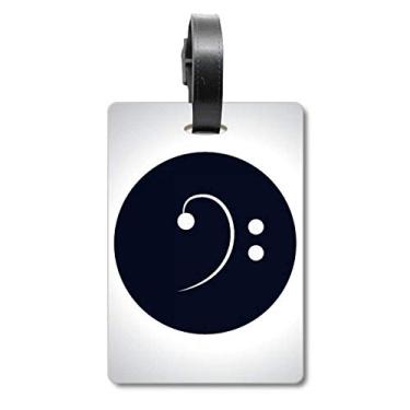 Imagem de White Music Bass Clef Bolsa de mala preta com etiqueta para cartão de bagagem