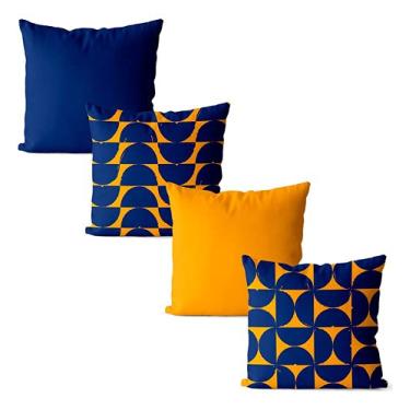 Imagem de Kit 4 capas de almofadas geométrica azul marinho e amarelo 42x42