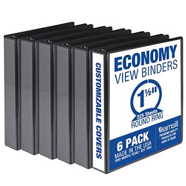 Imagem de Samsill Pasta econômica de 3 anéis, feita nos EUA, fichário de anel redondo, capa transparente personalizável, preto, pacote com 6 (I68550)