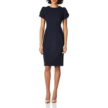 Imagem de Calvin Klein Vestido feminino com manga tulipa acima do joelho, Índigo, 38