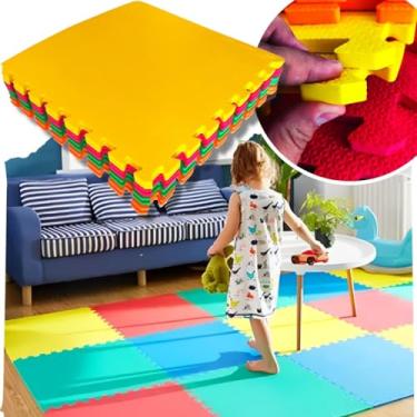 Imagem de Kit 8 Tapete EVA Infantil Tatame Bebe Criança Placa de 50x50cm 10mm Área de 2m² Diversas Cores Brinquedoteca Atividades (Colorido)