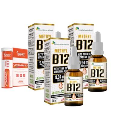 Imagem de Kit Com 3 - Vitamina B12 Sublingual (Metilcobalamina) 20ml Flora Nativa + 1 Vitamim C+