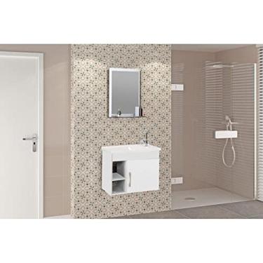 Imagem de Conjunto Gabinete de Banheiro Suspenso 55cm 1 Porta com Cuba e Espelheira Turin Branco