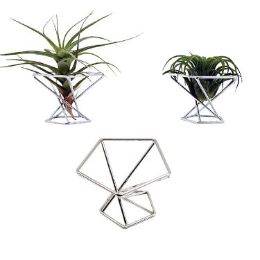 Imagem de Suporte geométrico de plantas de ar de prata, 3 peças, Tillandsias, expositor de ar, recipiente de planta purificadora de ar, suporte para decoração de casa, festa de casamento