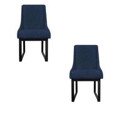 Imagem de Kit 02 Cadeiras Para Sala De Jantar Lizz Base De Ferro Veludo  Azul Ma
