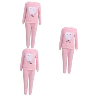 Imagem de PRETYZOOM 3 Pecas pijama feminino roupa de noite feminina terno feminino pijamas femininos camisolas de flanela para mulheres inverno definir conjunto de roupas Senhorita rosa