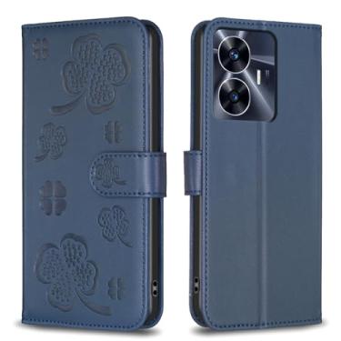 Imagem de Para Realme C55, capa carteira com 3 cartões e 1 compartimento para dinheiro, capa de telefone flip de couro PU à prova de choque compatível com Realme C55 6,7 polegadas (azul)