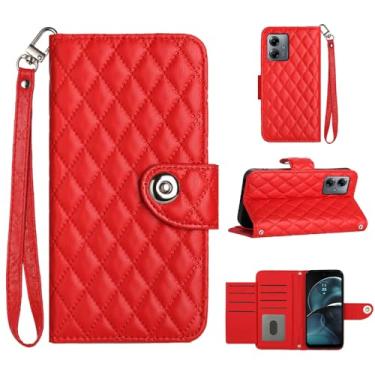 Imagem de Para Motorola Moto G14, capa carteira com alça de pulso, capa flip de couro com fecho magnético com 7 cartões e 1 compartimento para dinheiro, suporte feminino presente capa de telefone para Moto G14