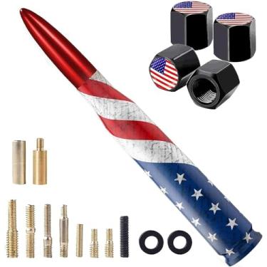 Imagem de Antena de carro de caminhão com tampas de haste de válvula, mastro para GM Chevy Silverado 1500 2500 3500 HD Ford F150 F250 F350 Denali Heavy Pickup Jeep Wrangler JK e JL (2007-2023) Acessórios de caminhão (vermelho) Bandeira dos EUA
