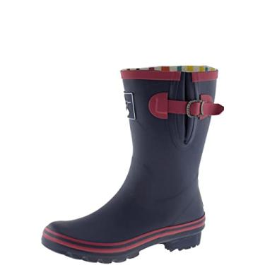 Imagem de Bota de chuva feminina impermeável até o meio da panturrilha com estampa fofa de arco-íris galochas sapatos de chuva marca do Reino Unido, Azul, 7