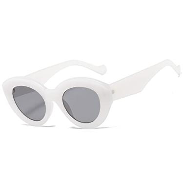 Imagem de LASPOR Óculos de sol retrô olho de gato para mulheres e homens, armação redonda, armação grossa, óculos de grandes dimensões, proteção UV400, Armação branca/lente cinza, 68mm