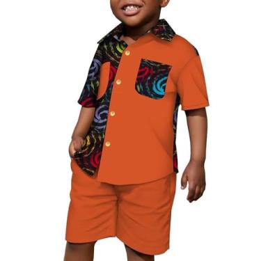 Imagem de XIAOHUAGUA Conjunto de 2 peças de camisa e shorts de manga curta com estampa africana para bebês meninos, roupas infantis, C2, 3-4 Anos