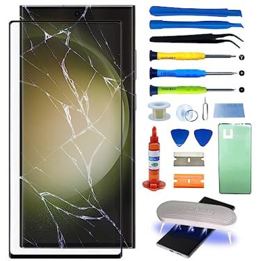 Imagem de Substituição de tela para Samsung Galaxy S23 Ultra, 5G 17.3 cm Kit de reparo de substituição de tela de vidro da lente externa frontal - Inclui adesivo de moldura Waterpoof e kit de ferramentas (sem
