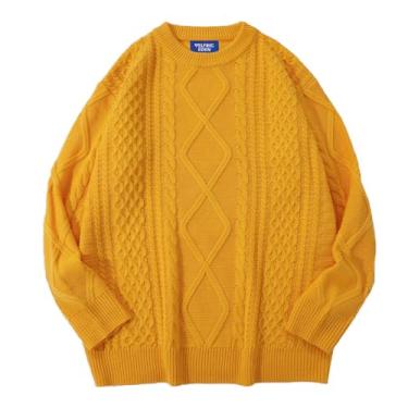 Imagem de Aelfric Eden Suéter de malha de cabo grande feminino grosso Rory Gilmore suéter de gola redonda pulôver feminino tops, 05 - Amarelo, M