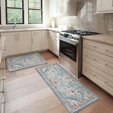 Imagem de Collive Tapetes e tapetes de cozinha Boho 2 peças tapete acolchoado antifadiga, tapete de cozinha à prova d'água, conjunto de 2 tapetes antiderrapantes confortáveis para cozinha, casa, escritório,