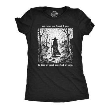 Imagem de Camiseta feminina e Into The Forest I Go to Lose My Mind and Find My Soul Funny Creepy Witch para mulheres, Preto mesclado - Into the Forest I Go, XXG