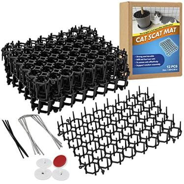 Imagem de Ley's Pacote com 12 tapetes de dissuasão de gatos, tapete de 15 x 20 cm com pontas, mantenha os gatos longe de plantas, móveis internos e cerca de jardim externo – barreira repelente de animais de