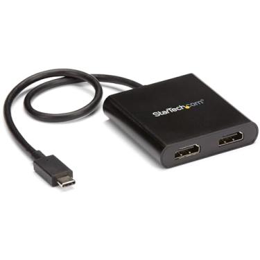 Imagem de StarTech.com Adaptador USB-C para HDMI duplo, hub MST para vários monitores USB tipo C, extensor/divisor de tela HDMI duplo 4K 30Hz/1080p 60Hz para laptop, cabo embutido extralongo, somente Windows