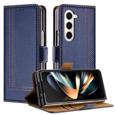 Imagem de Carteira Compatível com carteira Samsung Galaxy Z Fold 5, capa flip de couro PU com suporte para cartão, capa flip [capa interna de PC à prova de choque] capa de telefone ultrafina e fina (Size : Blu