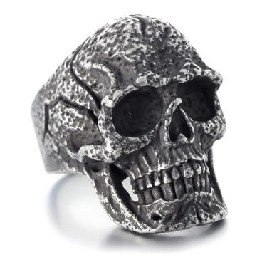 Imagem de Sinoyp Anel de aço inoxidável crânio rachado design joias modernas para homens, Sem pedra preciosa