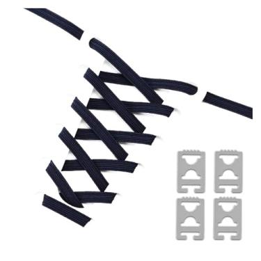 Imagem de Elastic No Tie Shoe Laces Anchors Flat Shoelace Lock Clip for Adults and Kids Tieless Shoelaces for Sneakers(Navy blue)