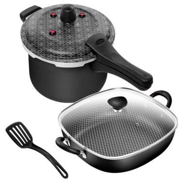 Imagem de Kit Panela de Pressão Fecho Externo 5 Litros + Frigideira Quadrada 2 Alças N°29 Antiaderente Gourmet Patolux