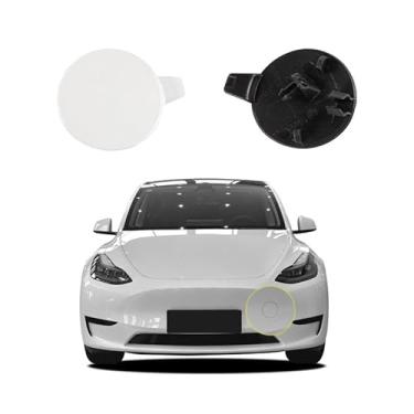 Imagem de Capa de gancho de reboque para para-choque dianteiro de carro compatível com Tesla Model Y 2020 2021 2022 2023 tampa de reboque 149374600A 1493746-00-A tampa pequena olho de reboque branco pérola lado