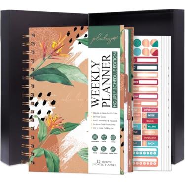 Imagem de PLANBERRY Agenda horária Premium – Organizador semanal sem data com horários e orçamento mensal – Gerenciamento de tempo, definição de metas, lista de tarefas e rastreador de hábitos – 16,9 x 21,5 cm