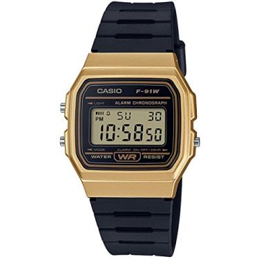 Imagem de Casio Relógio unissex em resina/vidro acrílico com data de exibição e luz LED - resistência à água e alarme, Dourado