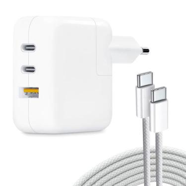 Imagem de Carregador Turbo 65w + 2 Cabos Tipo-C 1M Compatível iPhone 15, iPad, W