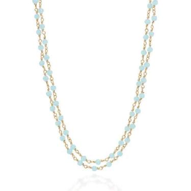 Imagem de Gargantilha de ouro 18k feminino cristais facetados azul 42 cm rommane