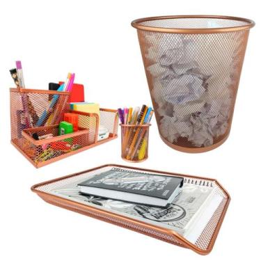 Imagem de Kit Escritório Lixeira, Organizador de Mesa, Bandeja Organizadora e Po