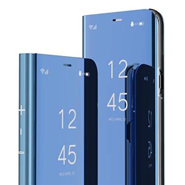 Imagem de QIVSTARS Capa para iPhone XR Cool Style Clear View Window Galvanizado Suporte à prova de arranhões Capa protetora de corpo inteiro flip ultrafina para iPhone XR PU Espelho: Azul QH