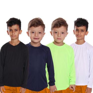 Imagem de Kit 4 Camisetas Infantil Menino Proteção UV Térmica Solar Manga Longa 