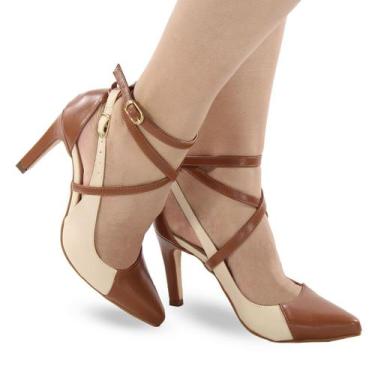 Imagem de Sapato Scarpin Bico Fino Palmilha Confort Feminino P38 - Re&ton, Bege 