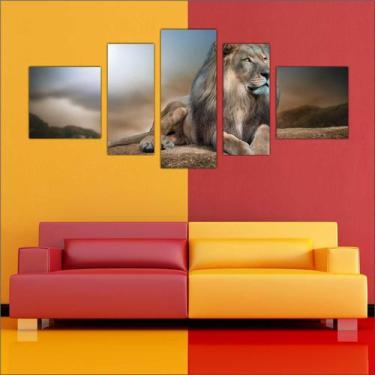 Imagem de Quadro Decorativo Leão Mosaico Moderno 5 Peças Salas - Vital