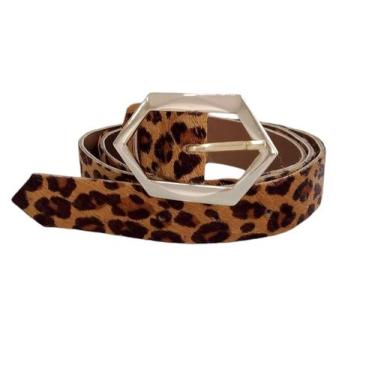 Imagem de Cinto feminino em couro legítimo, Animal Print,fivela Dourada  - Cintu