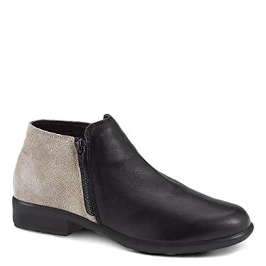 Imagem de NAOT Calçado Bota feminina de cano curto com palmilha de cortiça e suporte de arco – Zíper duplo – Salto baixo – Conforto e suporte – Leve e perfeita para viagens – Palmilha removível, Preto macio Lthr/bege salpicado Lthr, 7-7.5