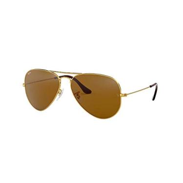 Imagem de Ray-Ban Óculos de sol aviador grandes de metal RB3025 001/33-5514 RB3025-001-33-55, Ouro/marrom cristal, 55 mm
