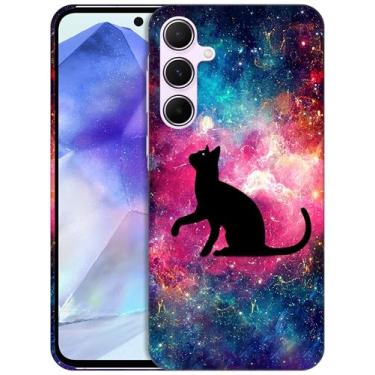 Imagem de GlamCase Capa para Samsung Galaxy A55 5G, Galaxy A55 5G - Gato Galáxia Estrelas Espaço Impresso Fino e Elegante Plástico Bonito Encaixe Rígido Capa Protetora Designer Capa de Telemóvel Traseira para