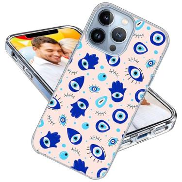 Imagem de ARTIOSIT Capa para iPhone 13 Pro Max para meninas mulheres homens, à prova de choque, fina, fina, macia, TPU transparente, capa protetora para iPhone 13 ProMax, desenho animado azul olho turco da