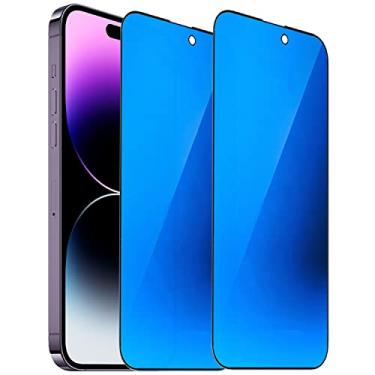 Imagem de BWEDXEZ 2 PCS Anti-Azul Privacidade Vidro Temperado Terno para iPhone 14 Pro Espelho Anti-Espião Protetor de Tela Anti-Espião Filme Galvanizado 9H Dureza Anti-riscos 6.1" (Azul)