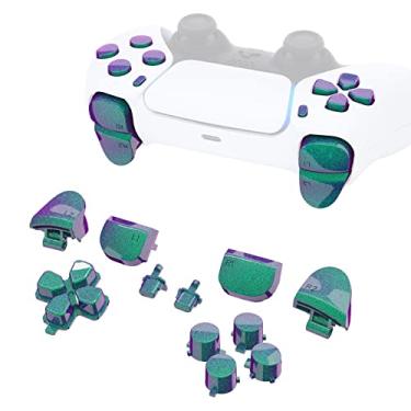 Imagem de eXtremeRate Botões de substituição D-pad R1 L1 R2 L2 Gatilhos Opções de compartilhamento Botões Faciais, Verde Camaleão Roxo Conjunto Completo Compatível com Controlador ps5 BDM-010 e BDM-020