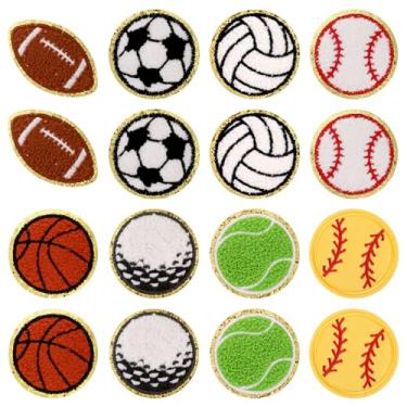 Imagem de 16 peças de adesivos esportivos de ferro, beisebol, basquete, golfe, futebol, chenille, vôlei, rúgbi, futebol costurado, aplique bordado, acessórios faça você mesmo, reparo, chapéus, jeans, mochila,