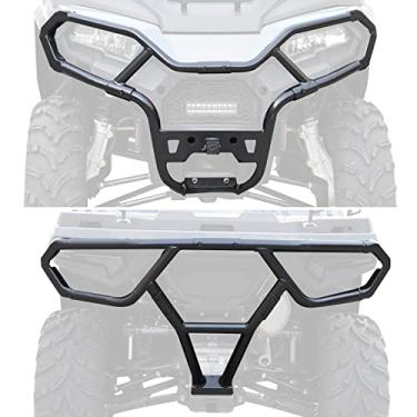 Imagem de A & UTV PRO Conjunto de protetor de pára-choques dianteiro e traseiro para Polaris Sportsman 450/570 2022 2023, acessórios de protetor de escova resistente, tubo de aço resistente, substituição OEM #2884844, 2884847, preto, 2 peças