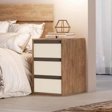 Imagem de Mesa de Cabeceira 3 Gavetas 100 MDF Select Belmax, Carvalho/Off White