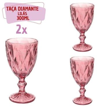 Imagem de Kit 2 Taças Diamante Copos de Vidro Lilás Bico De Jaca 300ml - QUALITY