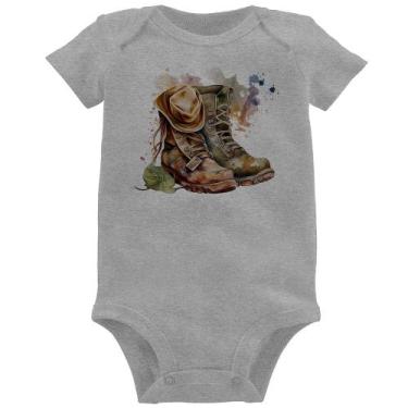 Imagem de Body Bebê Botas e Chapéu Retrô - Foca na Moda, Cinza, G