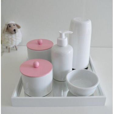 Imagem de Kit Higiene Porcelana Bebê Bandeja Espelho Mdf Cuidados Bebê K162 - Ci
