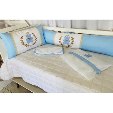 Imagem de Kit Berço Americano 9 Peças Menino Urso Bili Azul Bebe com Branco - Ba